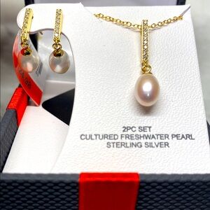 Gold Silver White Pearl Jewelry Set